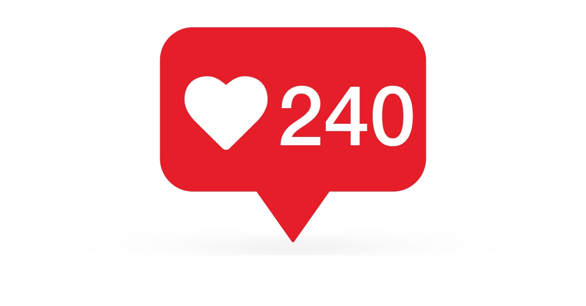 En röd ikon för aviseringar på sociala medier med en vit hjärtsymbol och siffran 240, vilket indikerar 240 gilla-markeringar.