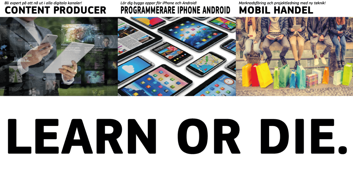 Ett collage som visar en person som använder en smartphone, en samling smartphoneskärmar med olika appikoner och en grupp människor som sitter med färgglada shoppingkassar vid sina fötter.