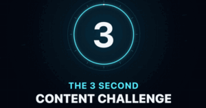 En illustration med en lysande cirkel som omger siffran 3. Under bilden står det: ”The 3 Second Content Challenge” på en mörk bakgrund.