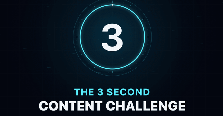 En illustration med en lysande cirkel som omger siffran 3. Under bilden står det: ”The 3 Second Content Challenge” på en mörk bakgrund.